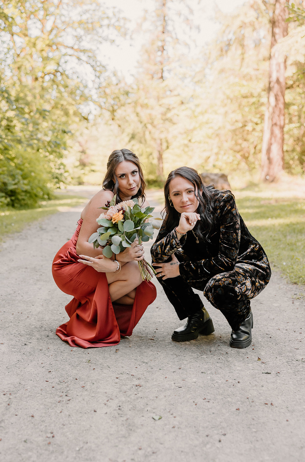 posing with their bridesmaid Camp Colton - A Mystical Oregon Wedding Venue