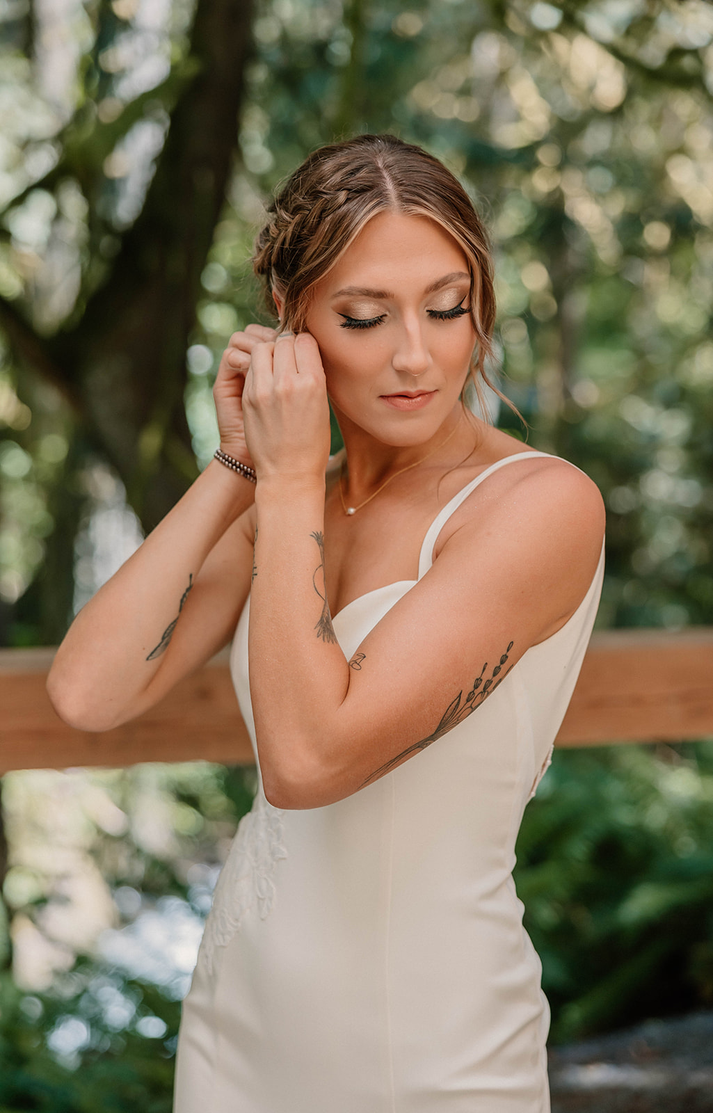 bride getting ready for her wedding and posing Camp Colton - A Mystical Oregon Wedding Venue