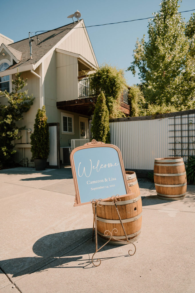 Welcome sign for wedding at Mountain House Estate