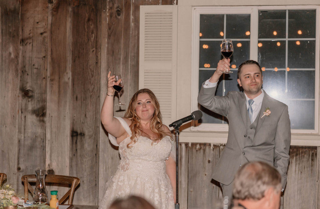 bride and groom toasting during wedding speeches