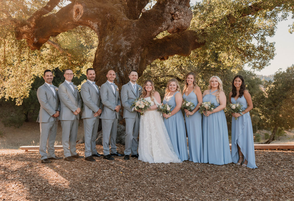 Bridal party portraits after wedding in bay area in california at mountain house estate