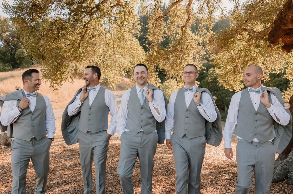 groom and groomsman portraits after wedding in bay area in california at mountain house estate