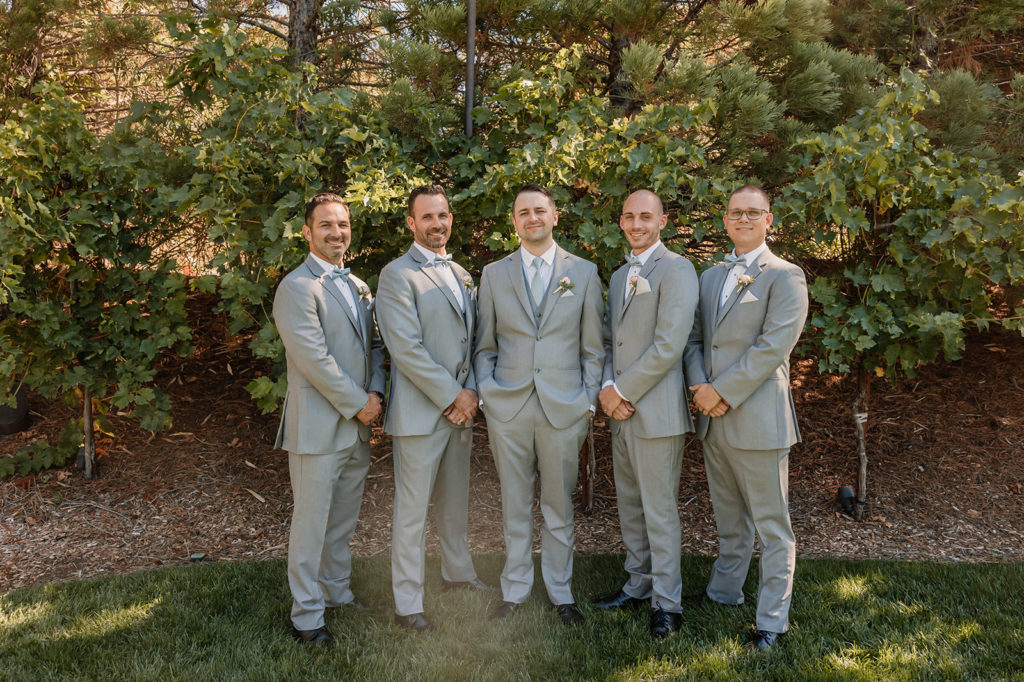 groom and groomsman portraits after wedding in bay area in california at mountain house estate