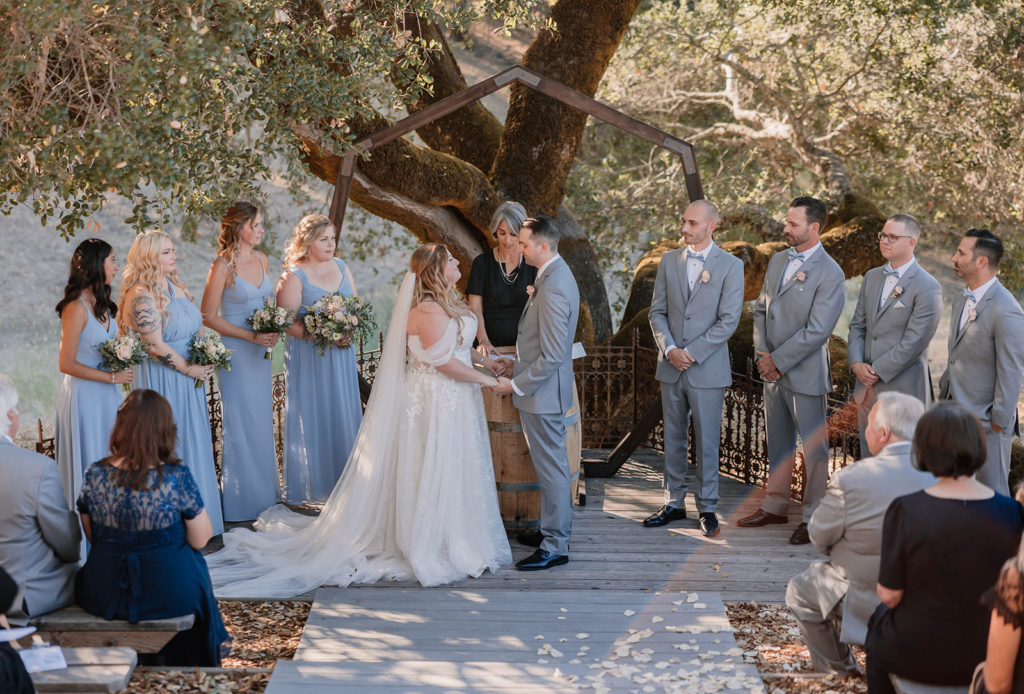 Bride and groom at the altar during bay area in california wedding at mountain house estate
