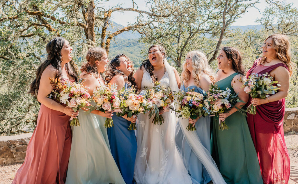 Bride and bridesmaids photos at Saracina Vineyards in California Mendocino county