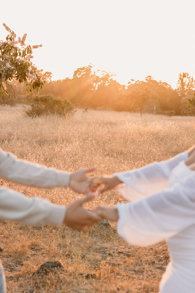 Couple holding hands during engagement session