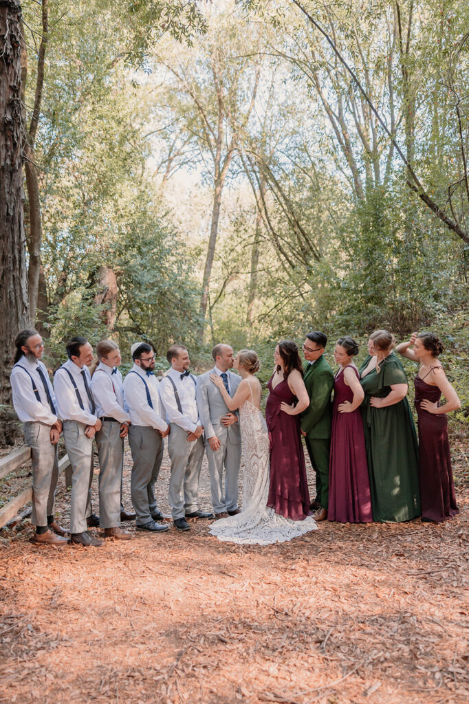 Wedding party photos from intimate redwoods wedding in Riverfront Regional Park