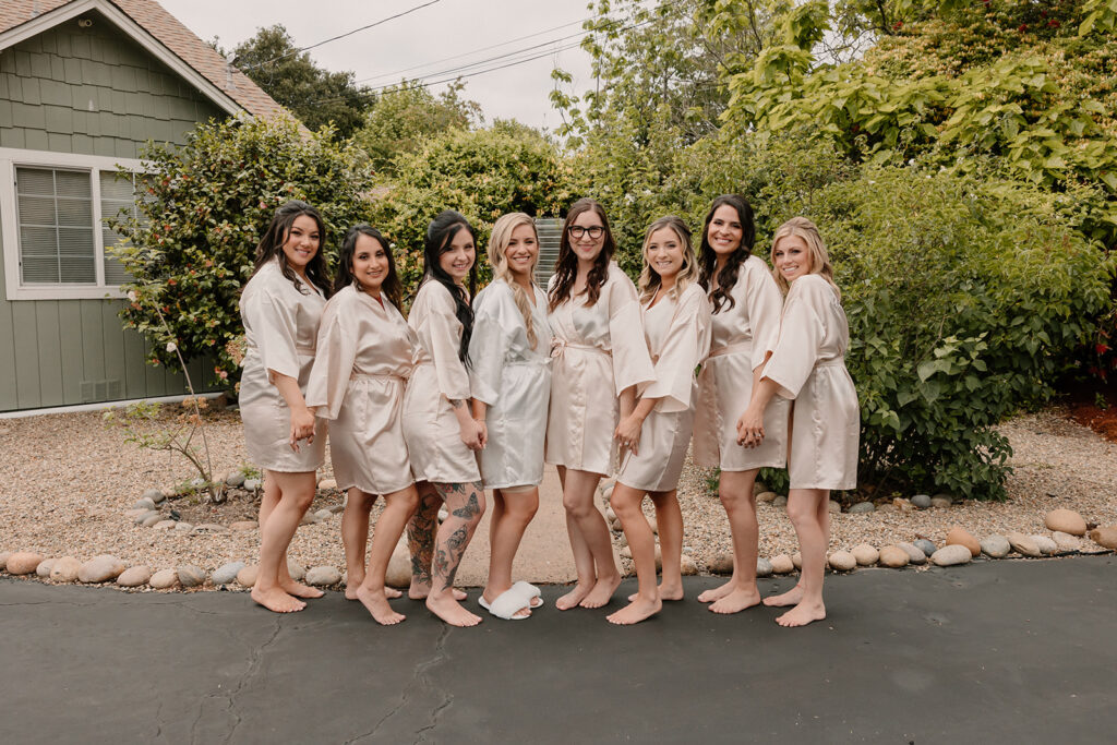 Bride and bridesmaids in robes
