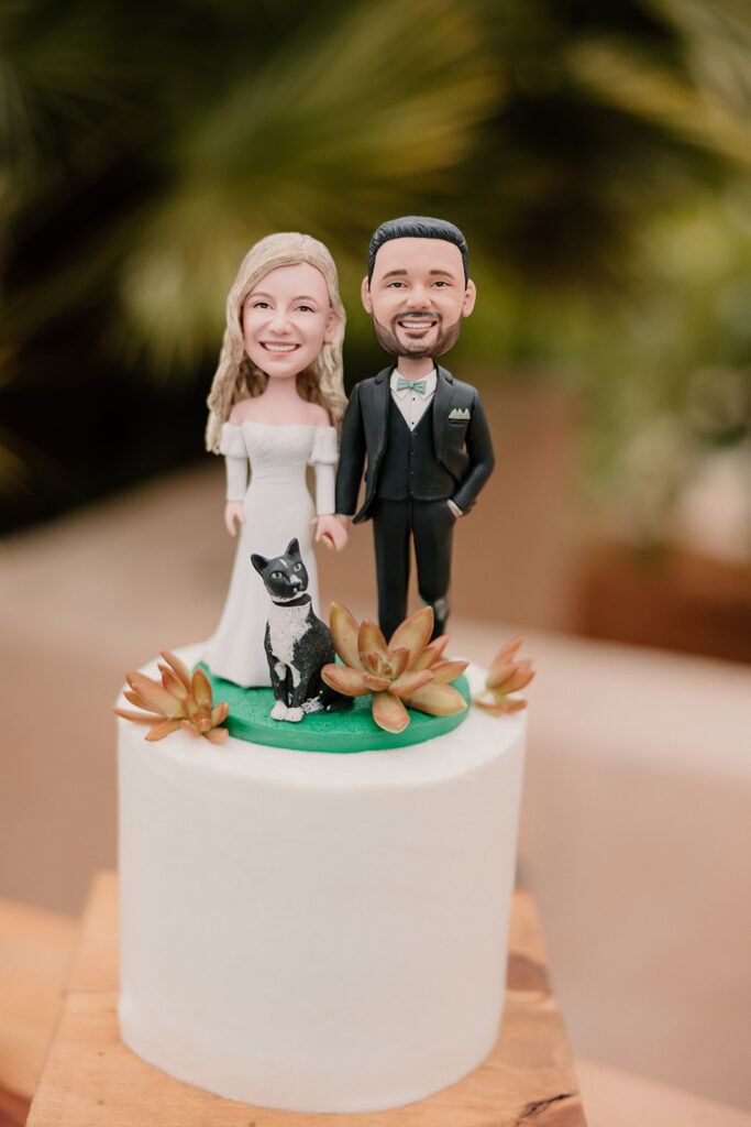 Custom bobble head bride and groom cake topper