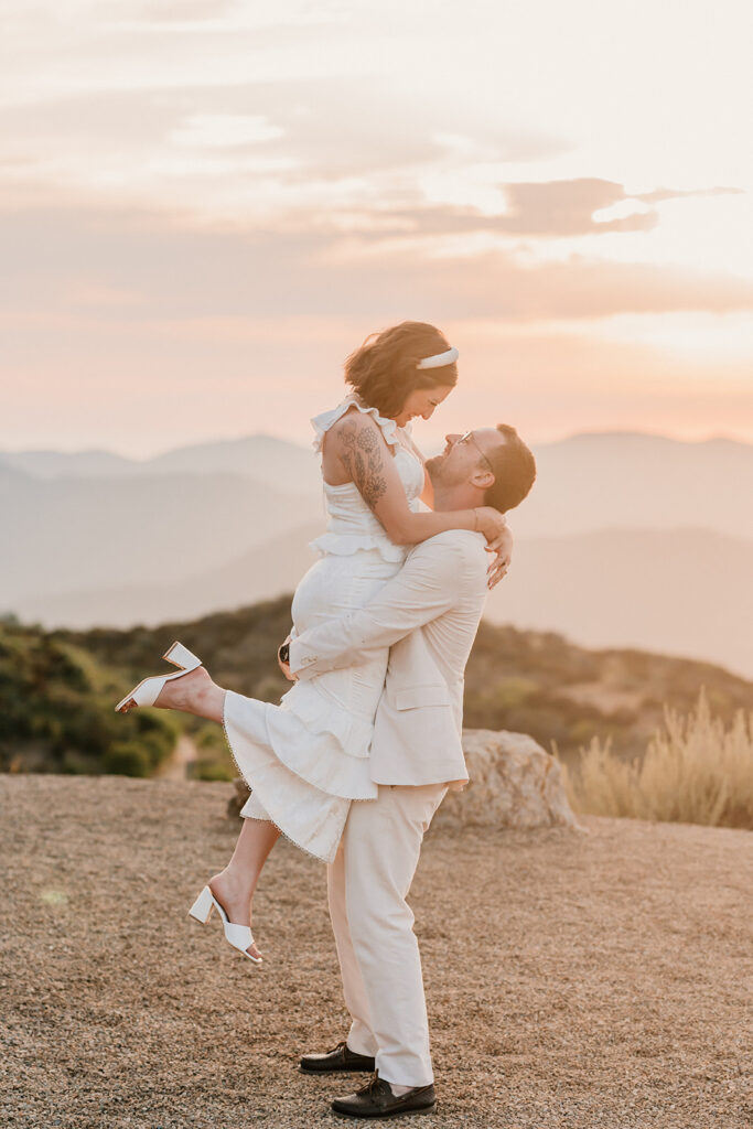 Bride and groom portraits from a non traditional wedding in Malibu