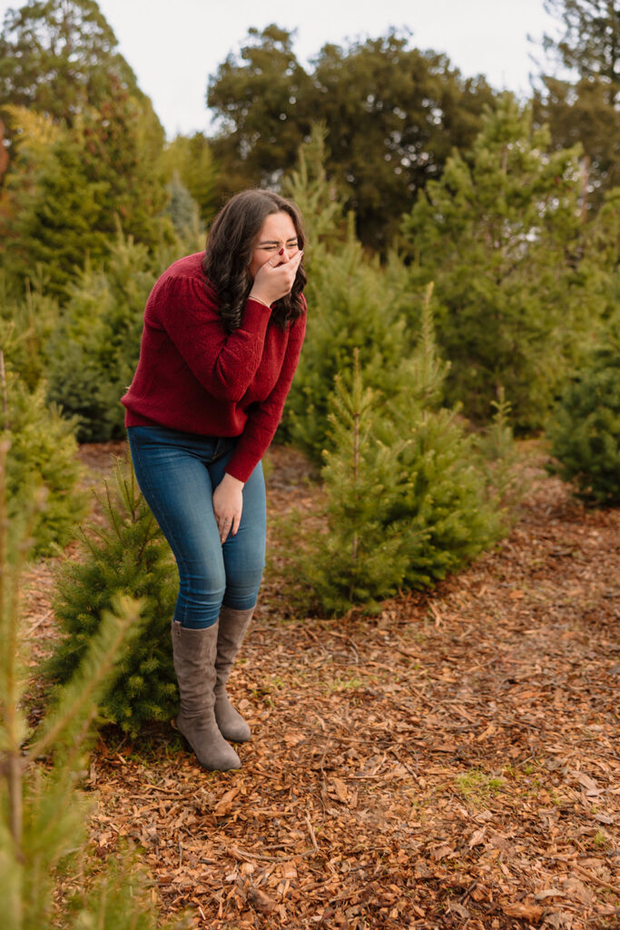 A romantic winter proposal at a California Christmas Tree Farm