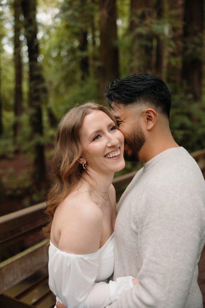 Loving couples photos in redwoods forest