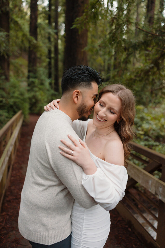 Loving couples photos in redwoods forest