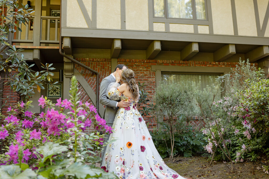 couple posing for wedding photos 
