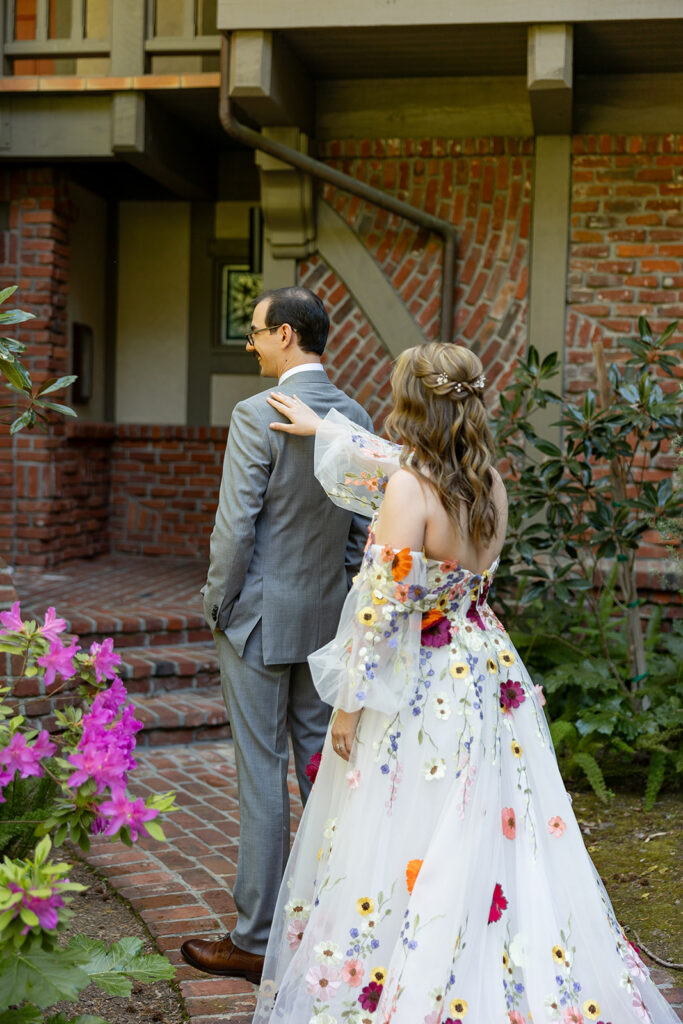 couple posing for wedding photos 
