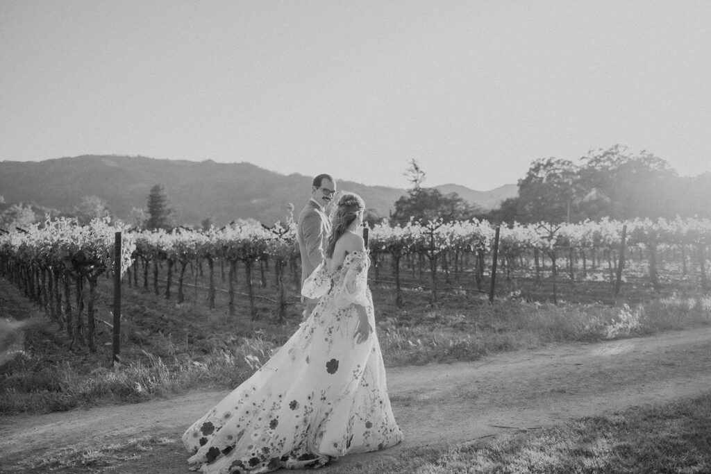 couple posing for wedding photos 
