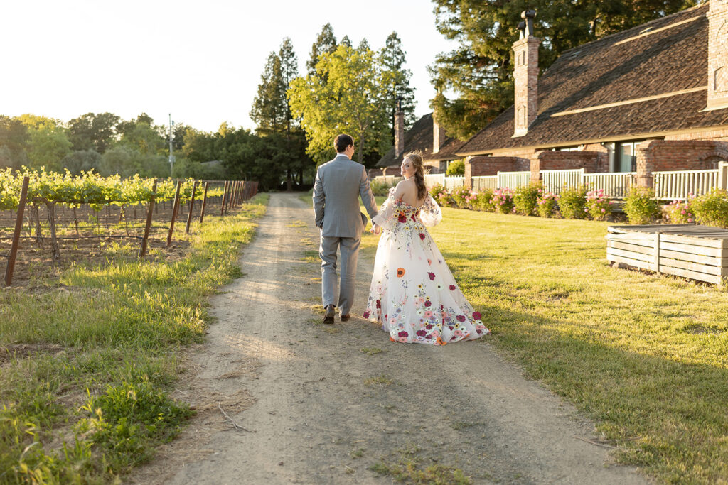 bride and groom taking wedding photos
