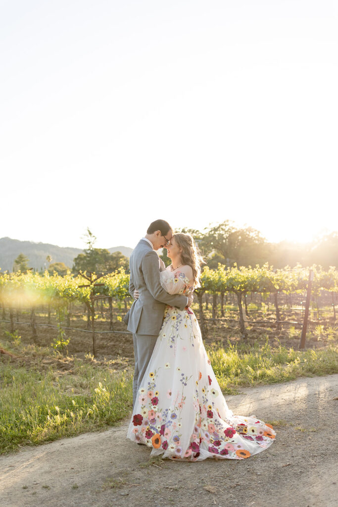 bride and groom taking wedding photos
