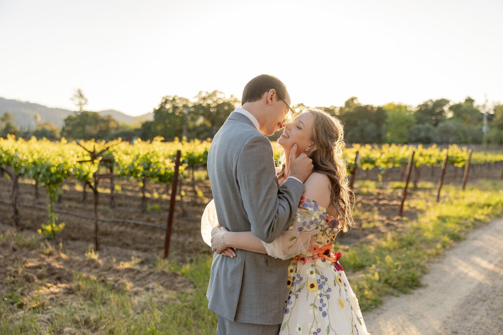 bride and groom taking wedding photos
