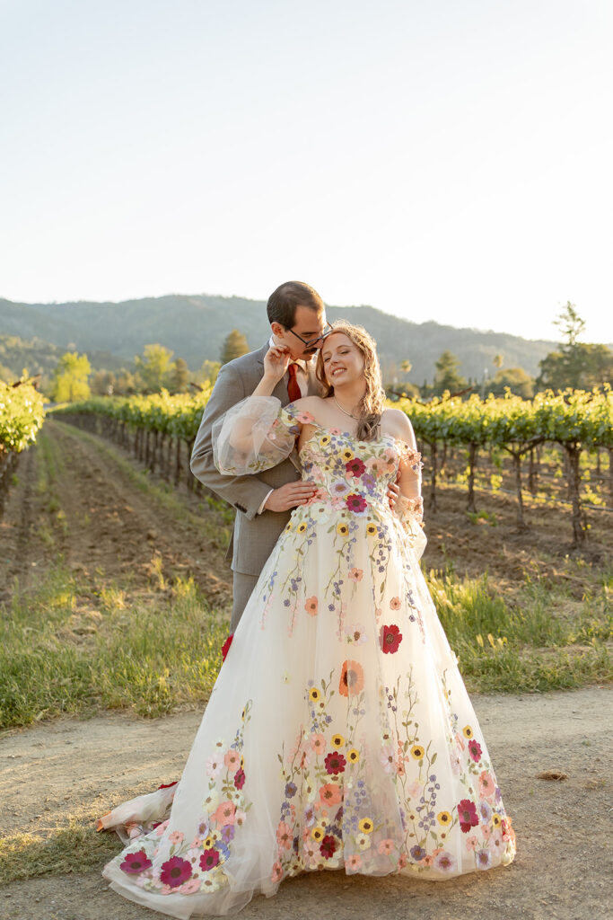 couple posing for wedding photos 
