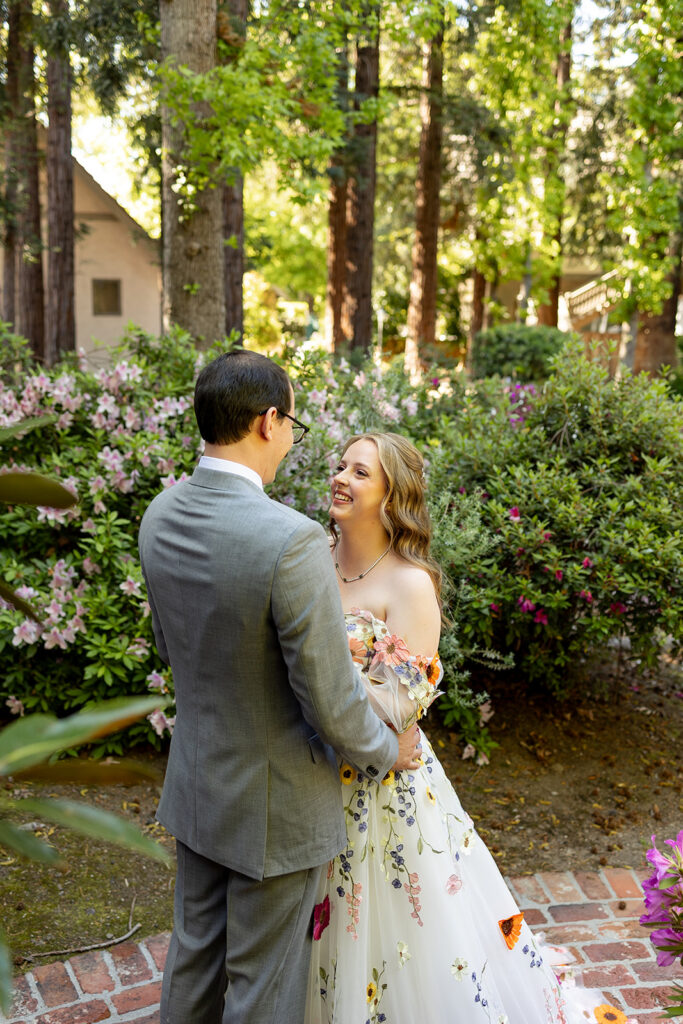 couple posing for wedding photos 
