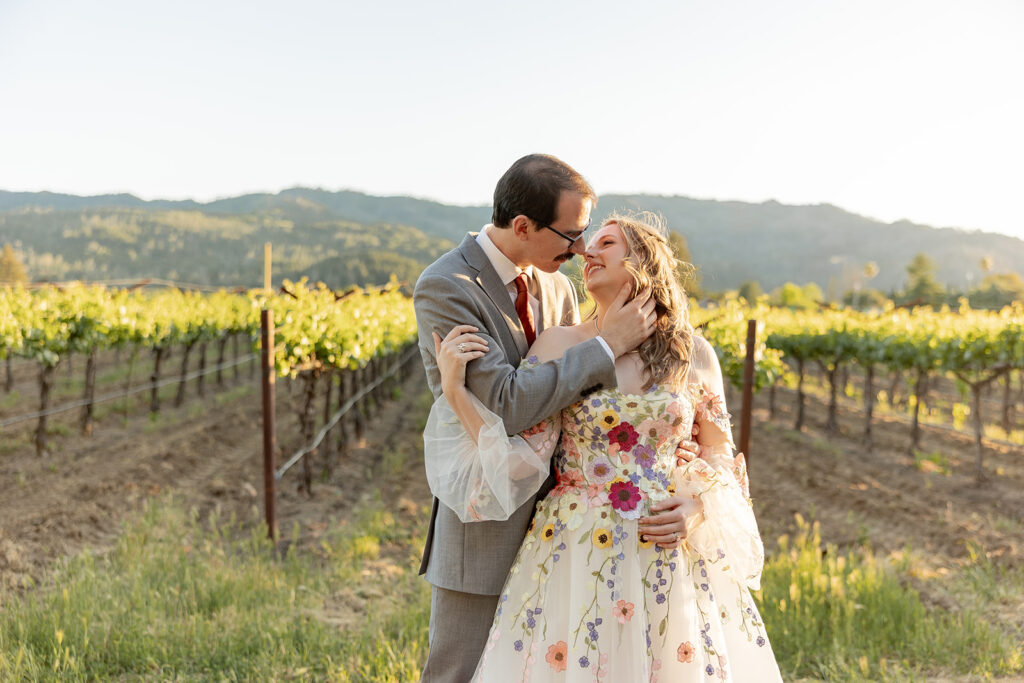 couple posing for wedding photos 
