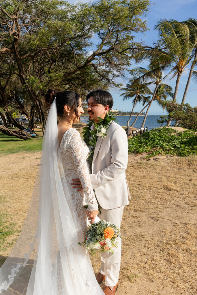 bride and groom having a photoshoot
