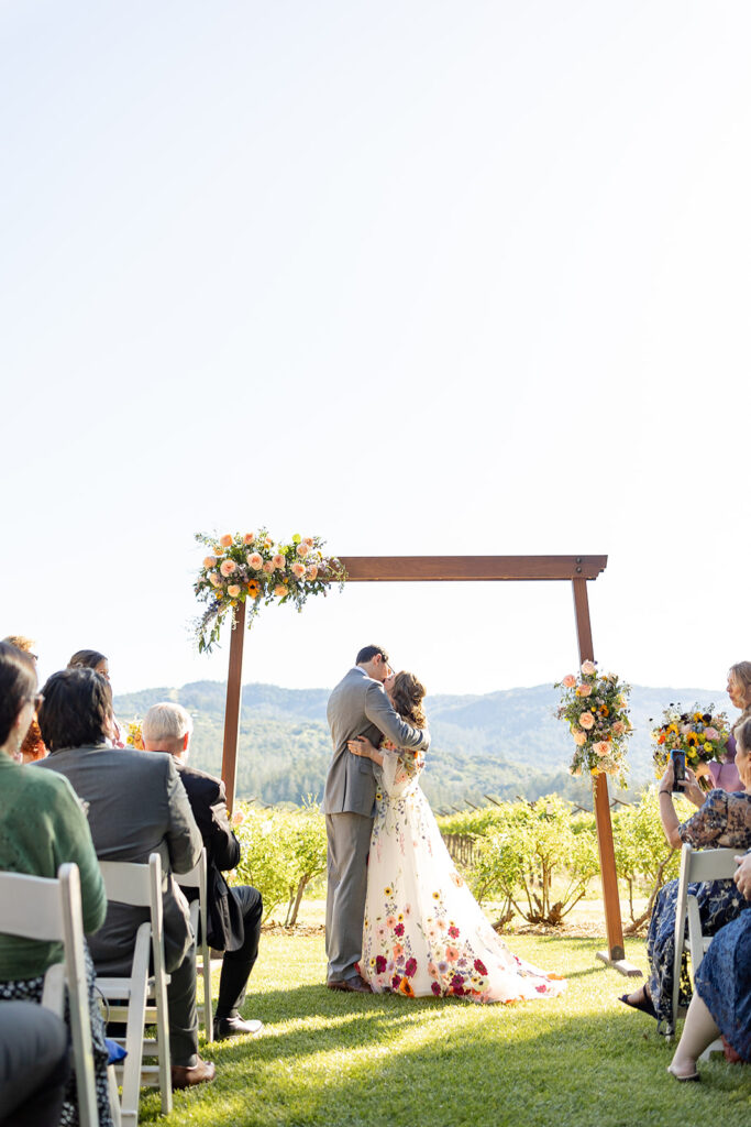 couple posing for wedding photos 
