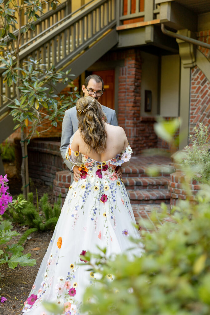 bride and groom taking wedding photos