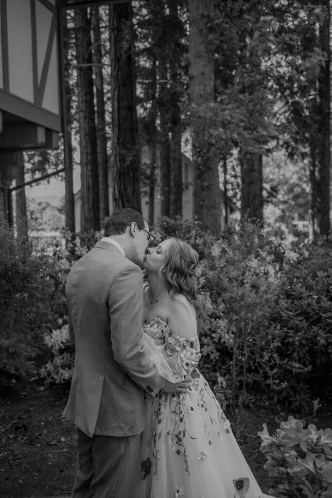 bride and groom taking wedding photos
