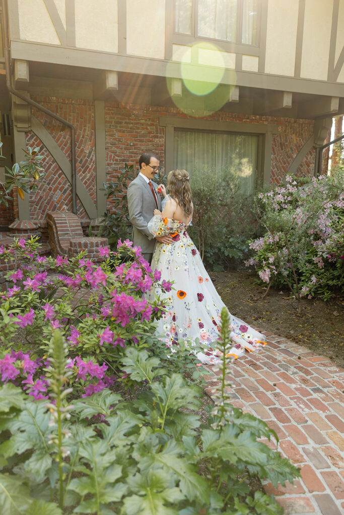 bride and groom taking wedding photos