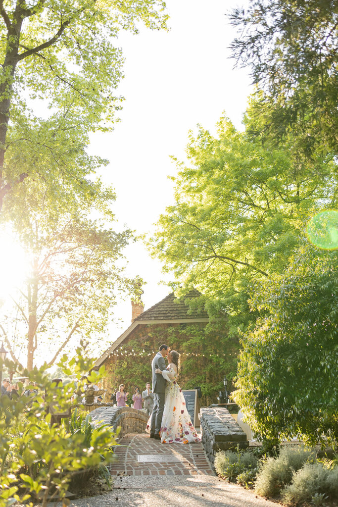 bride and groom taking wedding photos
