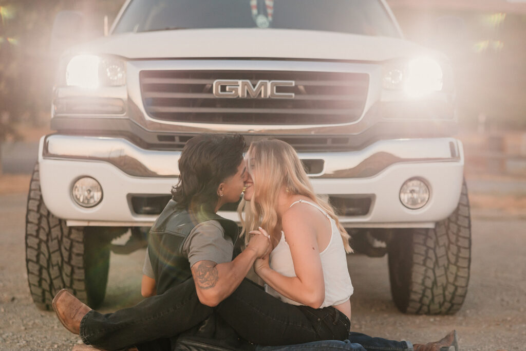 couple posing for engagement photos