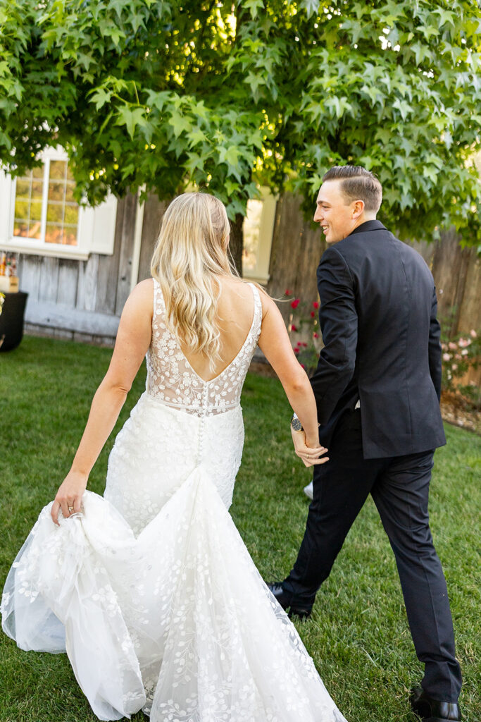 couple posing for wedding photos