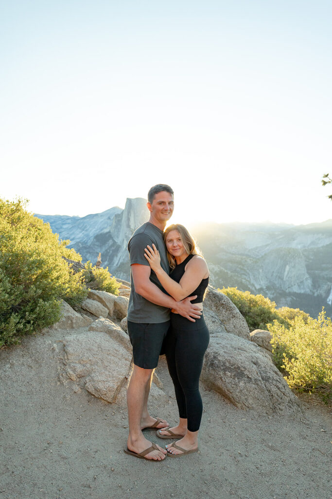 couple taking engagement photos in yosemite
