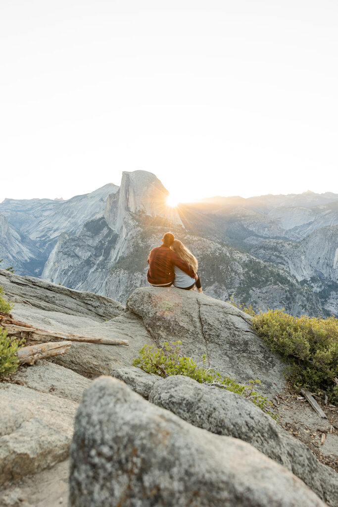 couple taking engagement photos in yosemite
