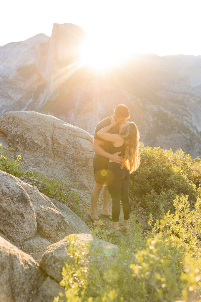 couple taking engagement photos in yosemite
