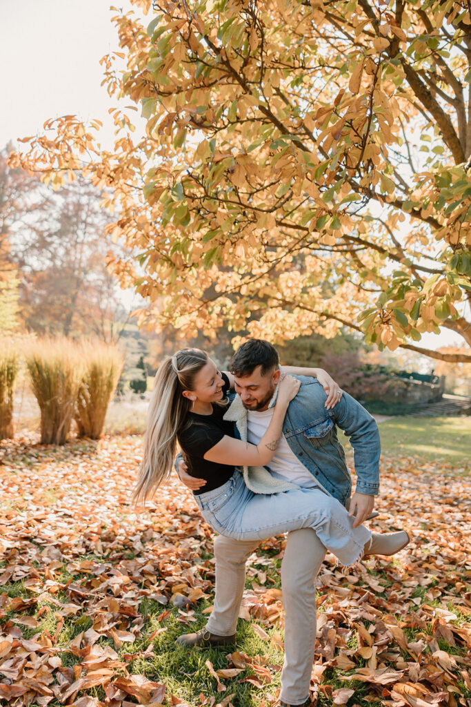 a casual engagement photoshoot for fall